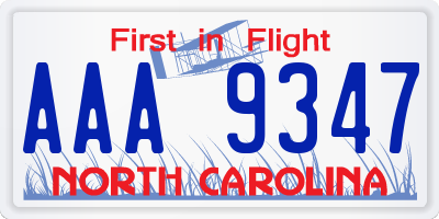 NC license plate AAA9347