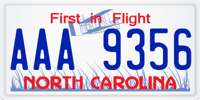 NC license plate AAA9356