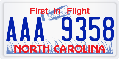 NC license plate AAA9358
