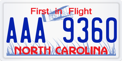 NC license plate AAA9360