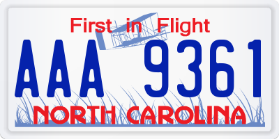 NC license plate AAA9361