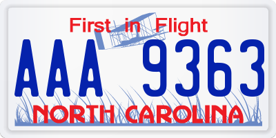 NC license plate AAA9363