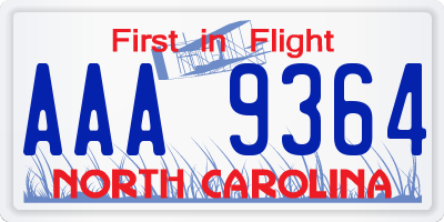 NC license plate AAA9364