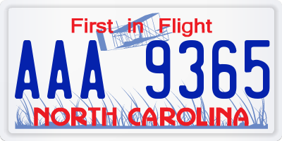 NC license plate AAA9365