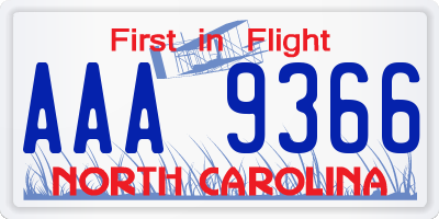 NC license plate AAA9366