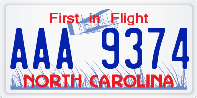 NC license plate AAA9374