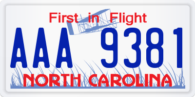 NC license plate AAA9381