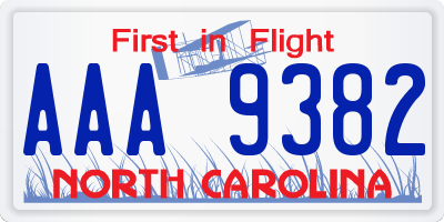 NC license plate AAA9382