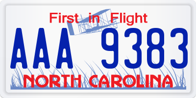 NC license plate AAA9383