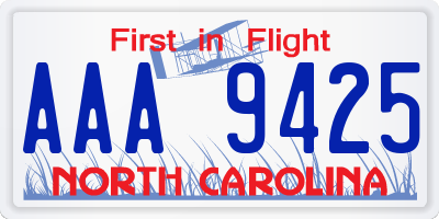 NC license plate AAA9425