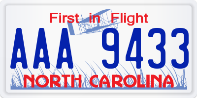 NC license plate AAA9433