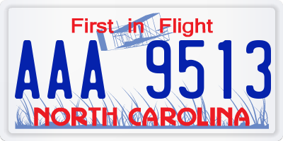 NC license plate AAA9513