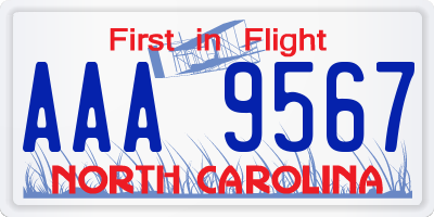 NC license plate AAA9567