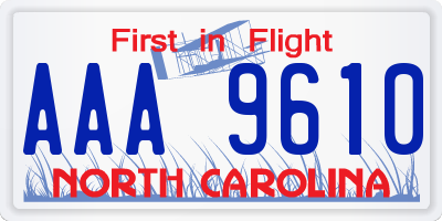 NC license plate AAA9610