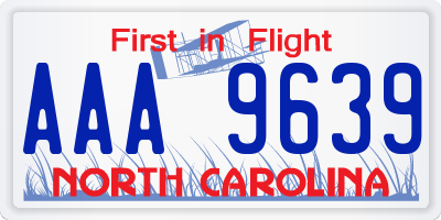 NC license plate AAA9639