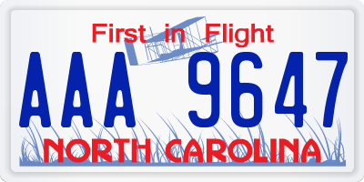 NC license plate AAA9647