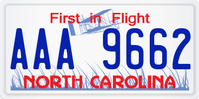 NC license plate AAA9662