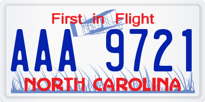 NC license plate AAA9721