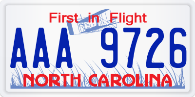 NC license plate AAA9726