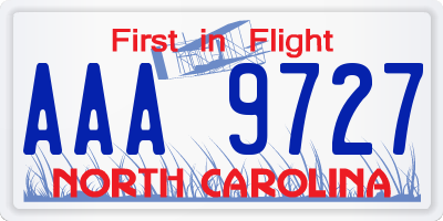 NC license plate AAA9727