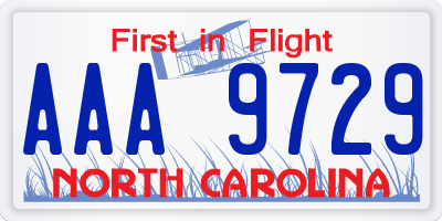 NC license plate AAA9729