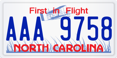 NC license plate AAA9758