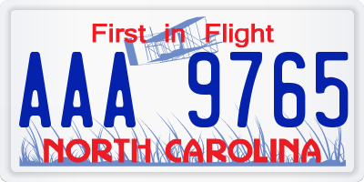 NC license plate AAA9765