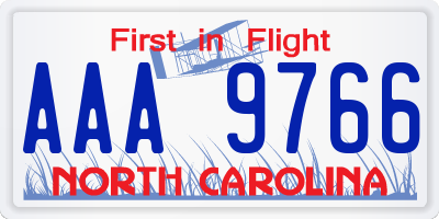 NC license plate AAA9766