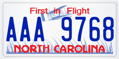 NC license plate AAA9768