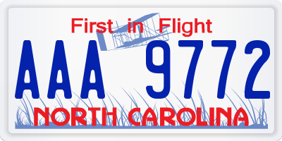 NC license plate AAA9772