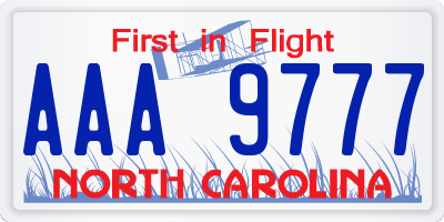 NC license plate AAA9777