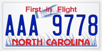 NC license plate AAA9778