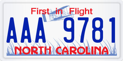 NC license plate AAA9781