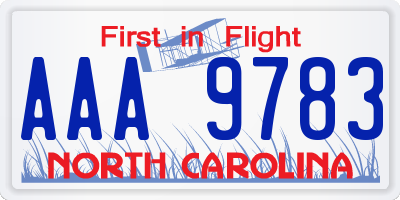 NC license plate AAA9783