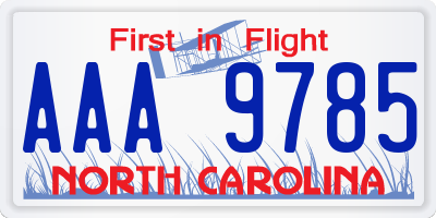 NC license plate AAA9785