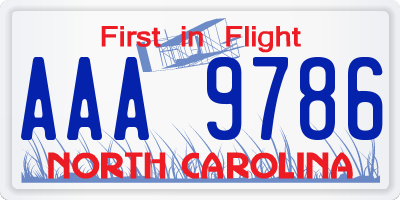 NC license plate AAA9786