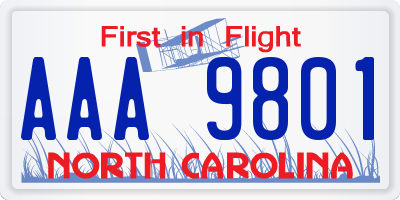 NC license plate AAA9801