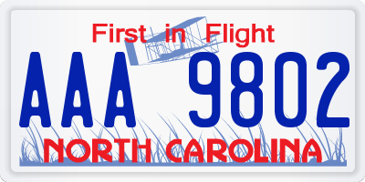 NC license plate AAA9802