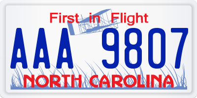 NC license plate AAA9807