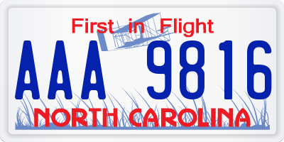 NC license plate AAA9816