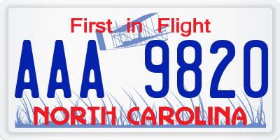 NC license plate AAA9820