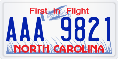 NC license plate AAA9821