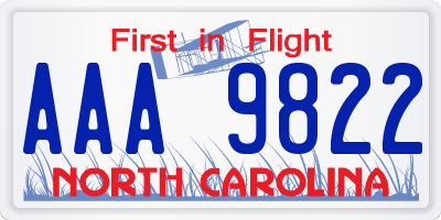 NC license plate AAA9822