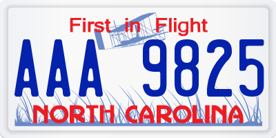 NC license plate AAA9825