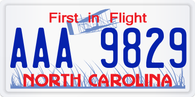NC license plate AAA9829