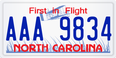 NC license plate AAA9834