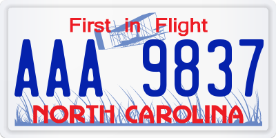 NC license plate AAA9837