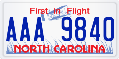 NC license plate AAA9840