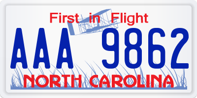 NC license plate AAA9862