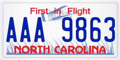 NC license plate AAA9863